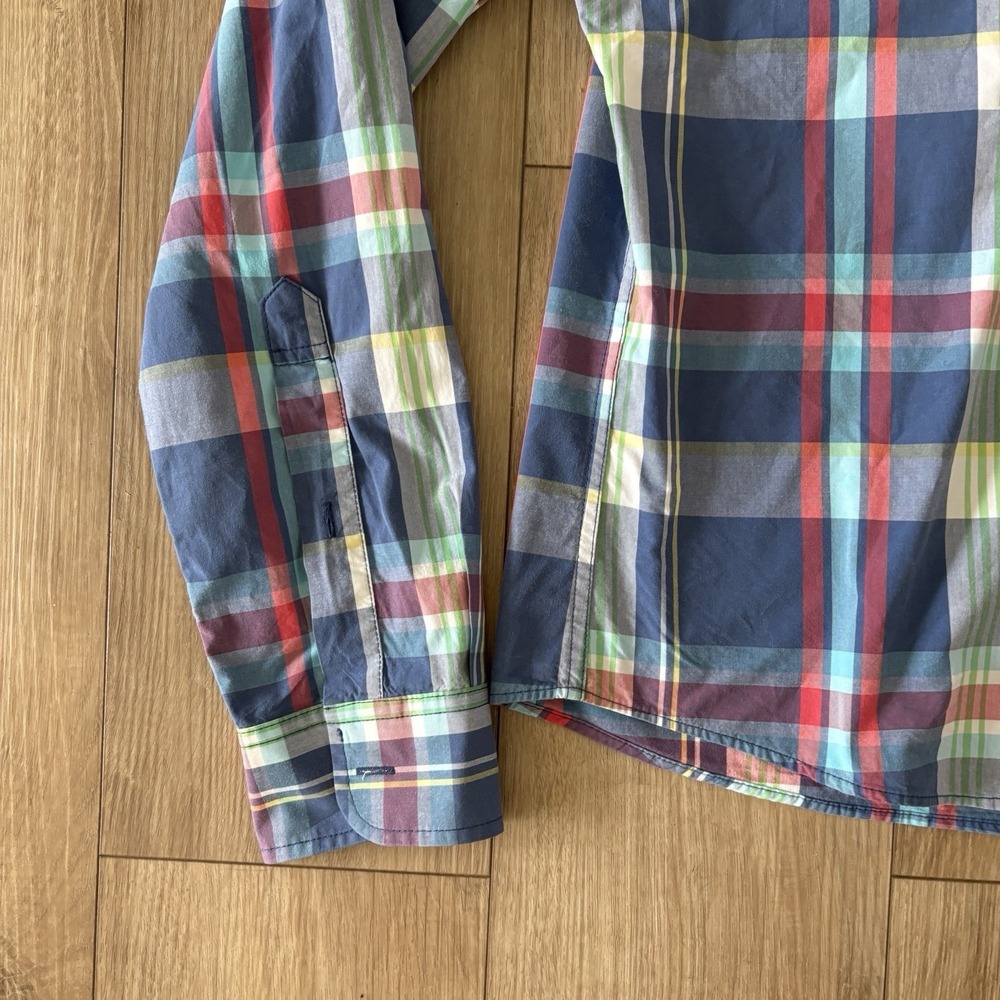 Abercrombie & Fitch Plaid Flannel Shirt Men's Large Blue Green Muscle Fit - Picture 2 of 8